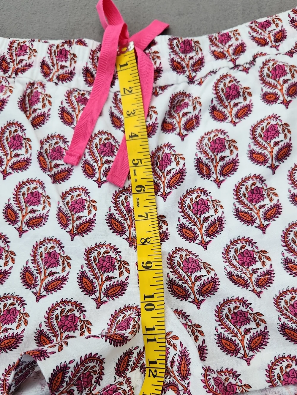 J.Crew Women's Pink Floral Block Print Linen Drawstring Shorts Sz Large